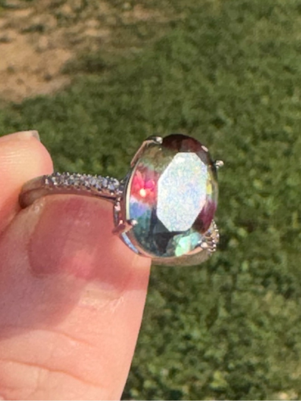 Fluorite Oval Sterling Silver Cocktail Ring - Multicolor
